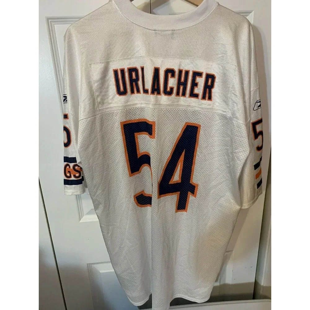 Reebok Urlacher Men’s Sz XL White ORANGE JERSEY NFL logo and GSH CHICAGO BEARS
